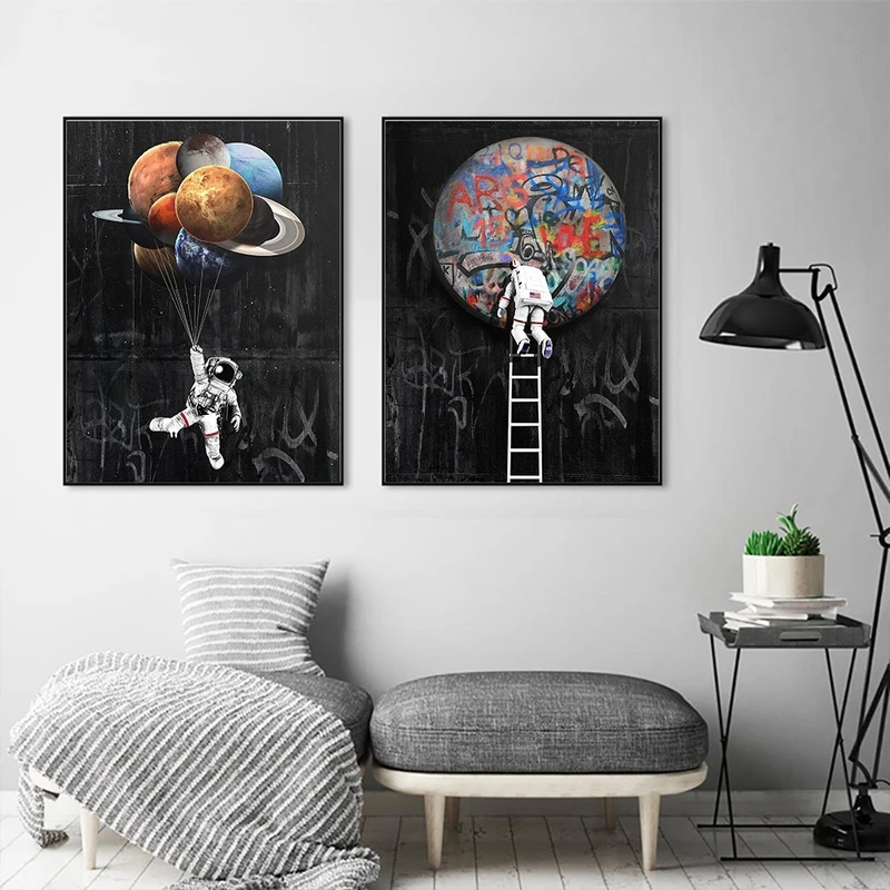 

Astronaut Space Spacecraft Canvas Painting Posters and Prints Space Plant Graffiti Modern Street Art Wall Art Pictures Unframed