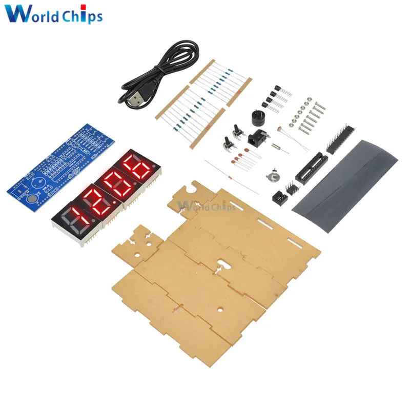 Electronic Clock LED Microcontroller Kit Digital Clock Time Light Control Temperature Thermometer DIY KIT Red/Blue/Green/White images - 6