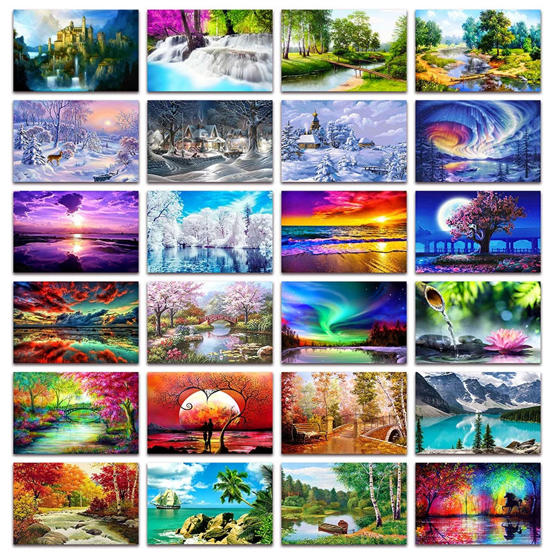 

New 5D Full Diamond painting embroidery Landscape sunset DIY Diamond mosaic cross stitch River tree picture Home decor E055