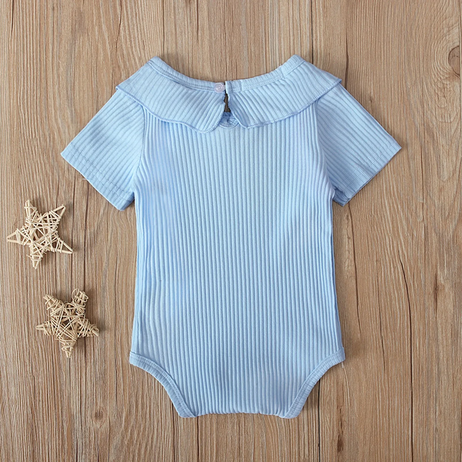 

Newborn Baby Girls Short Sleeve Solid Cute Ruffle Ribbed Knitted Romper jumpsuit