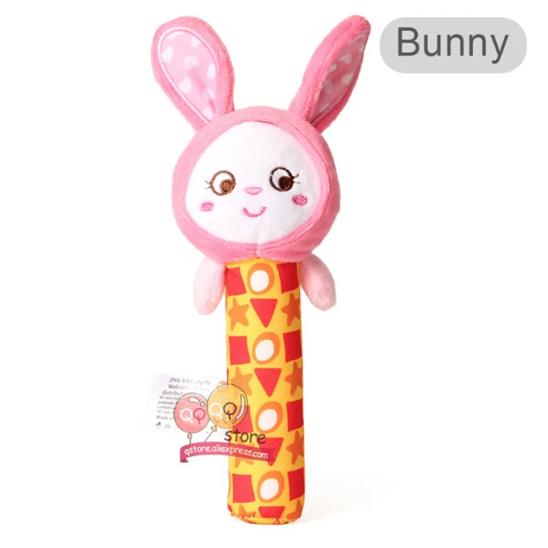 Bunny Прекрасный плюшевый медведь Сова осел жираф животное детская погремушка скрипучий палочки игрушки ручные колокольчики для детей новорожденный подарок - Цвет: Bunny