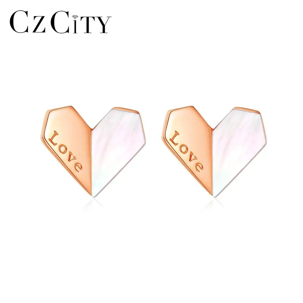 CZCITY в форме сердца серьги со шпилькой для женщин девочек с надписью LOVE из чистого