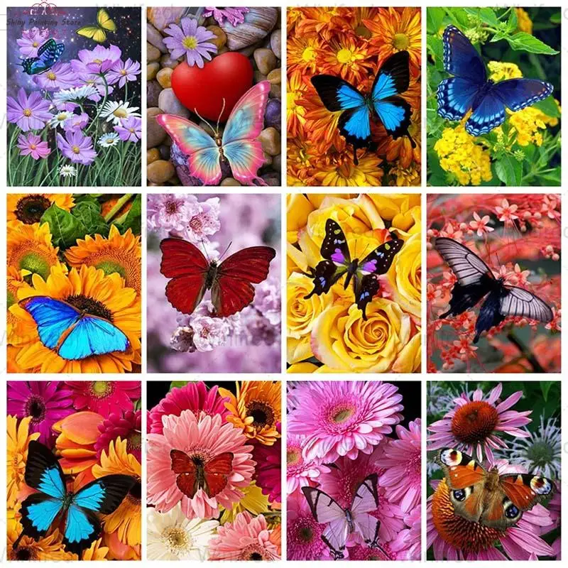 

5D Diamond Painting Butterfly Flowers Full Diamond Cross Stitch Kit Colorful Mosaic DIY Diamond Embroidery Home Decoration Gift