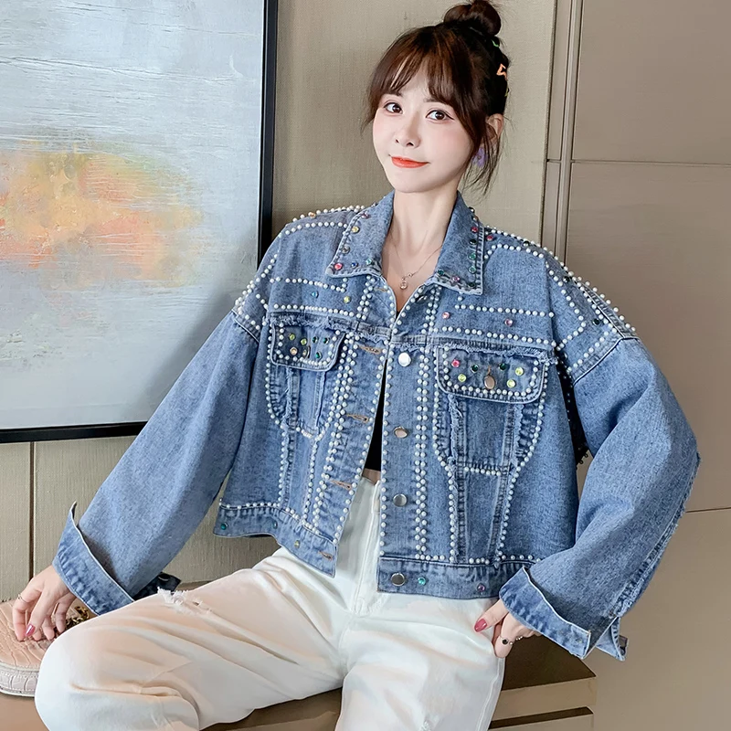 

2021 Jacket Denim Fashion Real Shot Heavy Short With Diamonds Free Shipping
