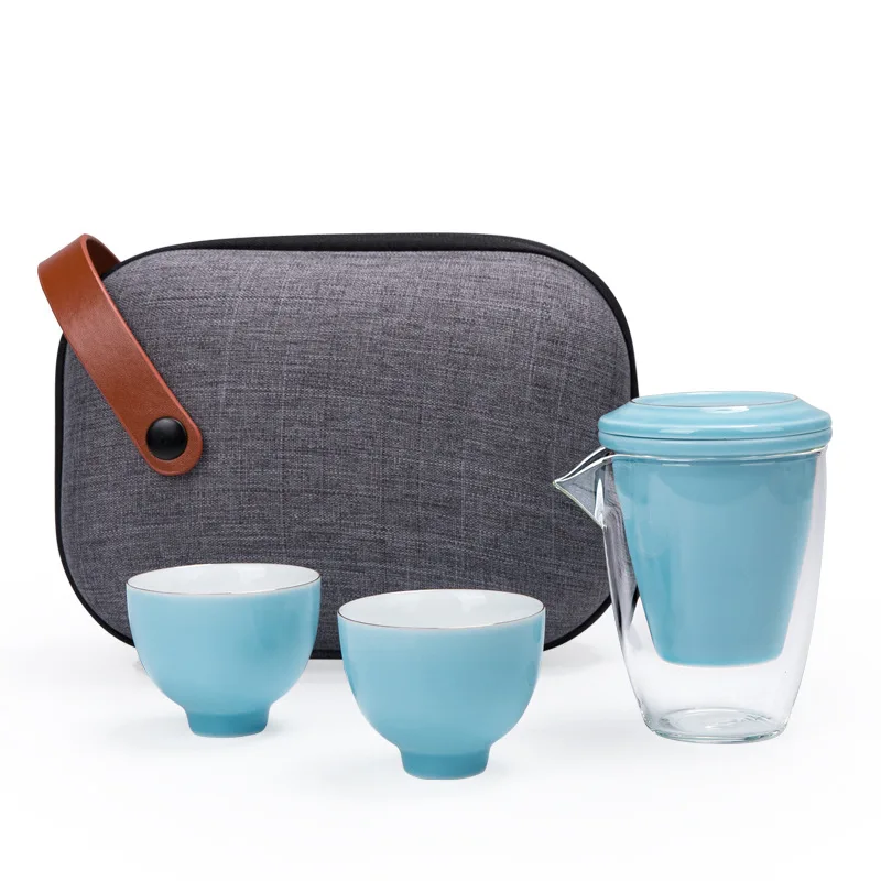 

One Pot Two Cups Ceramic Glass Quick Cup Outdoor Carry Teapot Portable Travel Tea Set Tea Sets Kung Fu Tea Set Tea Set Chinese