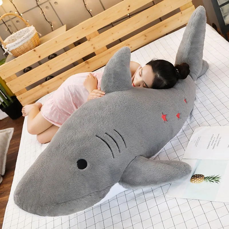 

Nice Lovely Big Size Funny Bite Shark Plush Toy Pillow Soft Fish Stuffed Doll Appease Cushion Gift for Children Girlfriends Kids