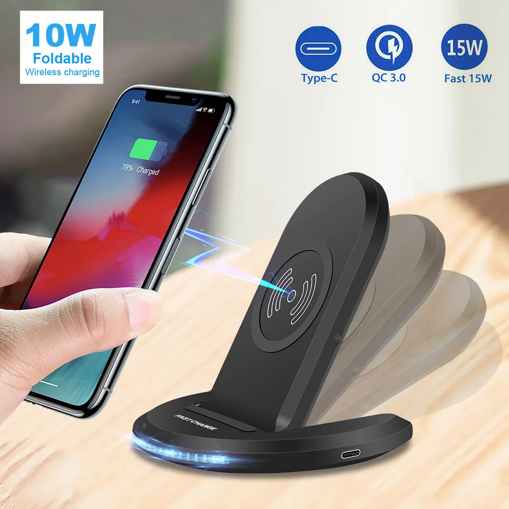 Base de carga inal&aacute;mbrica para m&oacute;vil, Cargador r&aacute;pido de inducci&oacute;n para iPhone 13, 12, 11, X, XS, XR, Airpods, Samsung S21, S20, S10 y Xiaomi, 15W-0