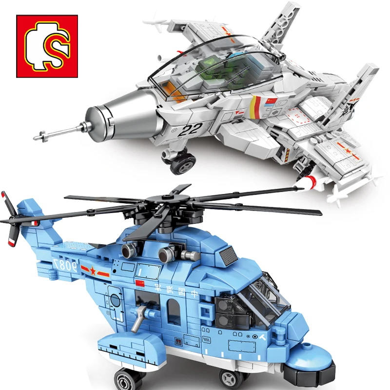 

SEMBO Military Chinese Q Version J-15 Carrier Aircraft Flying Shark Flanker-D Fighter Z-18 Copter Building Blocks Boys Toys Gift