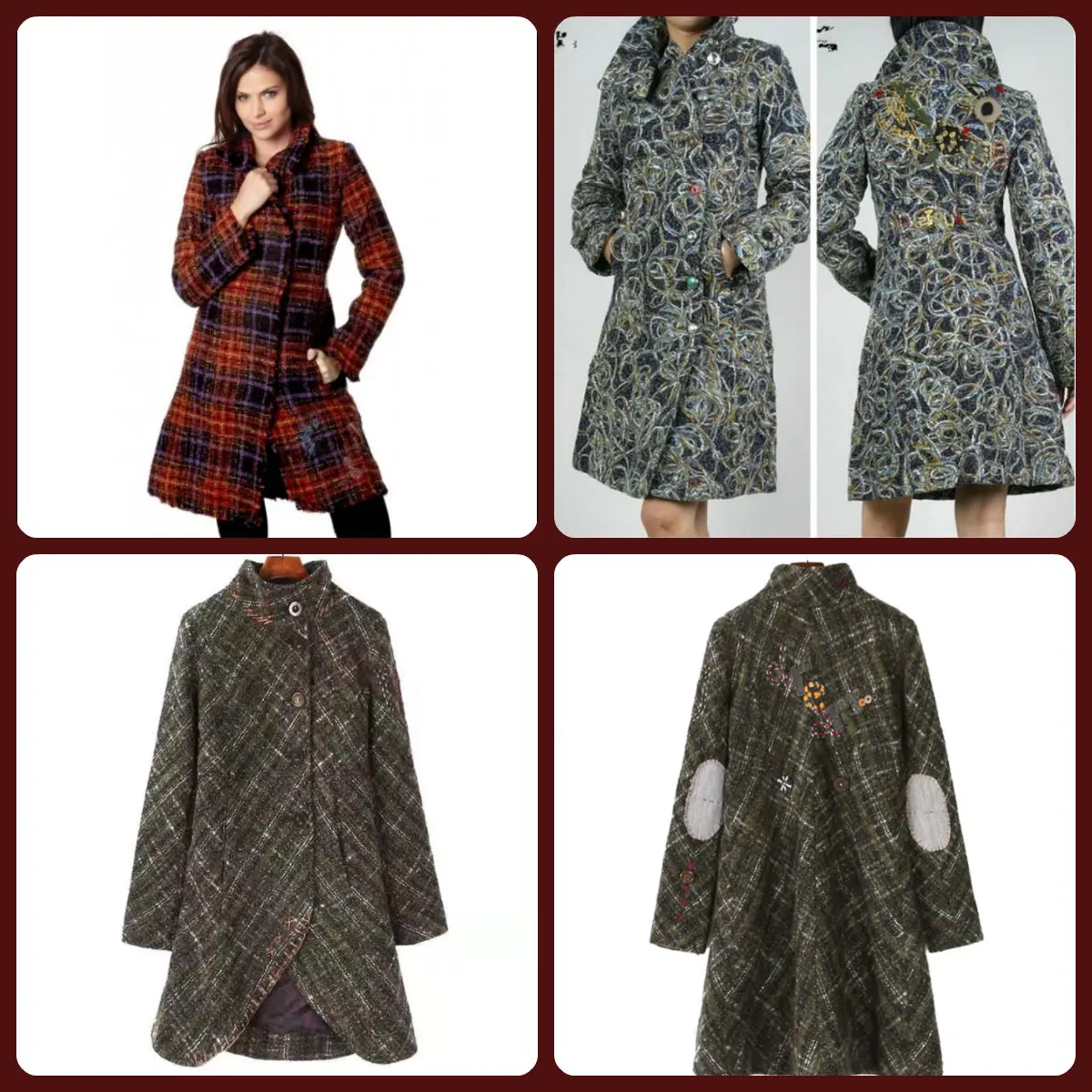 Spanish desigual ladies long, embroidered beading woolen coat, thick warm coat, cashmere self-cultivation temperament
