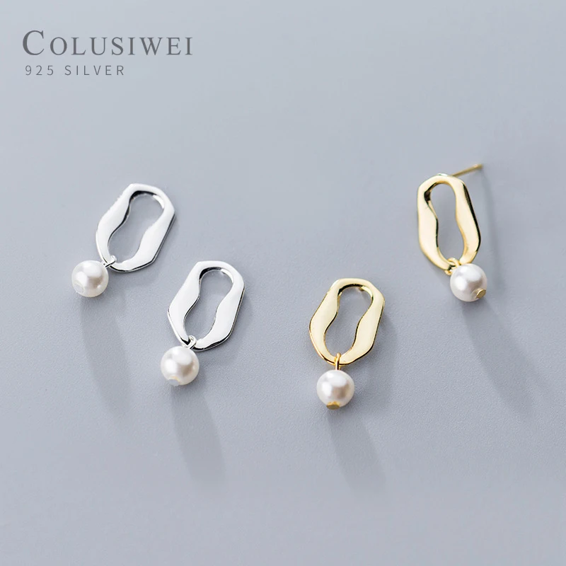 

Colusiwei 925 Sterling Silver Minimalist Pearl Stud Earrings for Women Irregular Geometric Ear Pins Elegant Fine Jewelry Gift