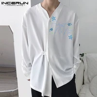 incerun comfortable blouse stylish male long sleeve shirt printing leisure collarless hot sale outdoor wear button shirts s 3xl
