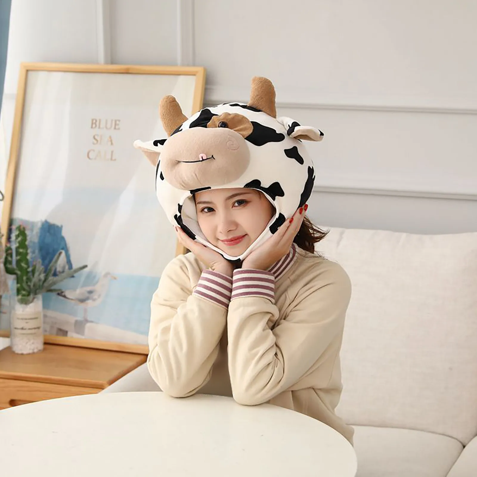 

1PC High Quality And Stylish Cotton Blend Body Spotted Dairy Cow Balaclava Brand New And High Quality Warm Unique Cute Hat