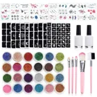 Набор блестящих татуировок 182 шт., 24 цвета, 30 уникальных тематических временных наклеек, 120 узоров, полые формы для детей, подростков, взрослых