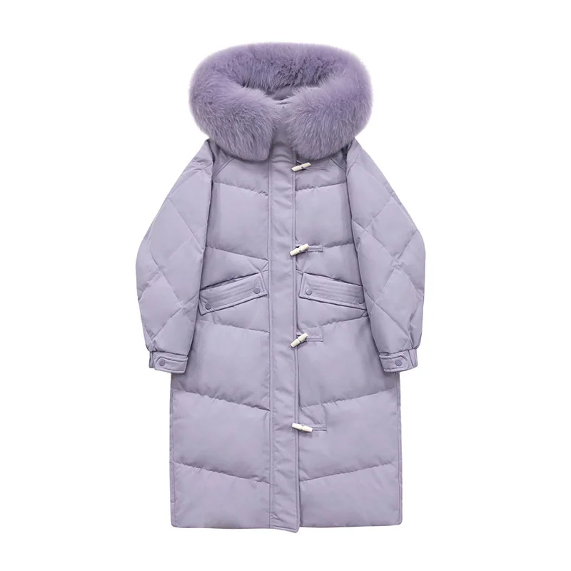

Ailegogo 2021 зимняя женская парка Большая куртка с капюшоном из лисьего меха 90% пальто на белом утином пуху с гудками на молнии теплая верхняя оде...