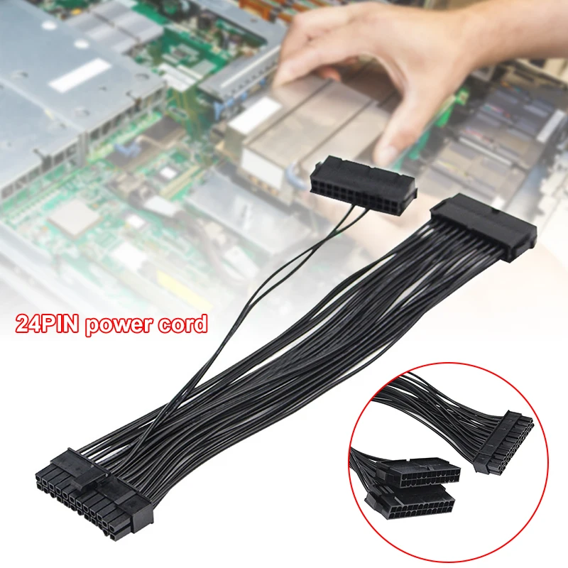 

New Hot 1/5pcs New 24Pin 20+4pin Dual PSU ATX Power Supply Adaptor Cable Connector For Mining 30cm