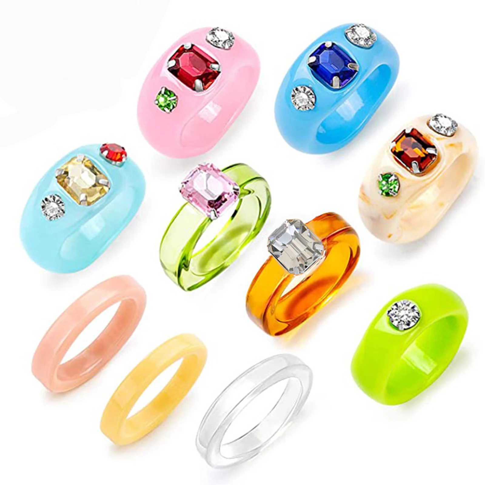 

2021 Colourful Resin Acrylic Ring For Women Korean Creative Transparent Geometric Square Round Irregular Rings Set Jewelry