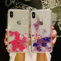sliding flower pc hard shell phone case for iphone 11 pro max x xs xr se 2020 7 8 plus transparent quicksand back cover
