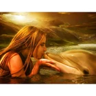 Фуюн 5D Diy Daimond картина крестиком женщина  Дельфин 3D Алмазная мозаика море Полный Стразы Вышивка Diamant людей