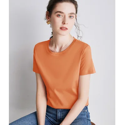 

New Summer leisure T-shirt women's slim T-shirt solid color round neck T-shirt gray