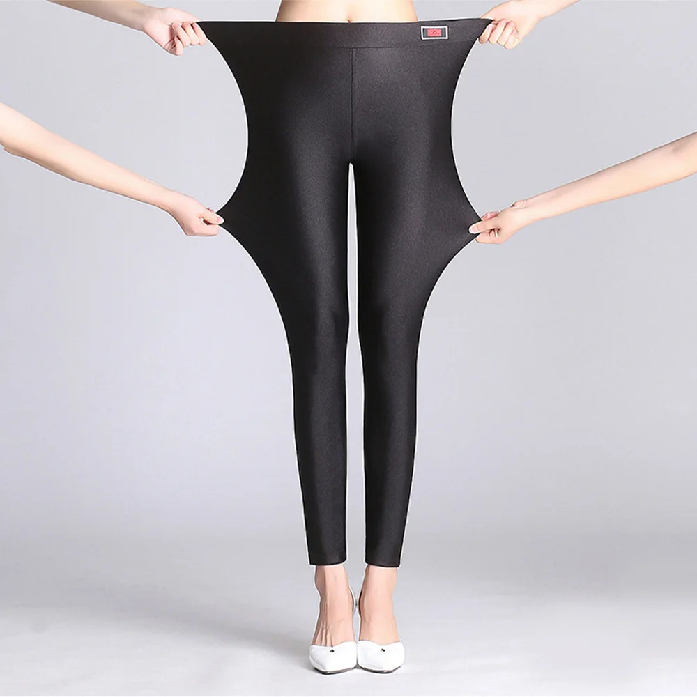Winter Women Leggings, High Waist, Warmth and Velvet Leggings, Pure Black Gloss, Slim-fitting Yoga Sports Leggings