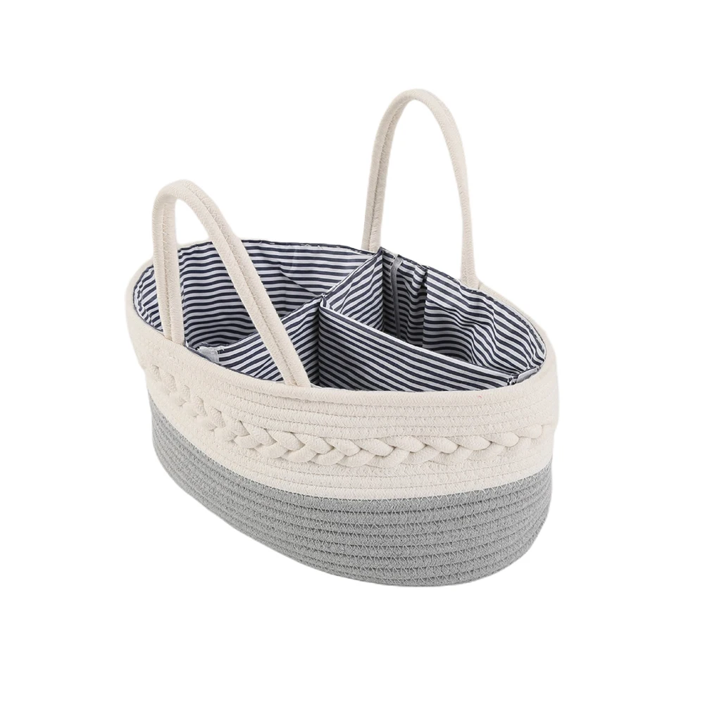 

Cotton Wire Woven Diaper Bag Folding Mummy Bag Baby Diaper Storage Basket Gray Detachable Partition
