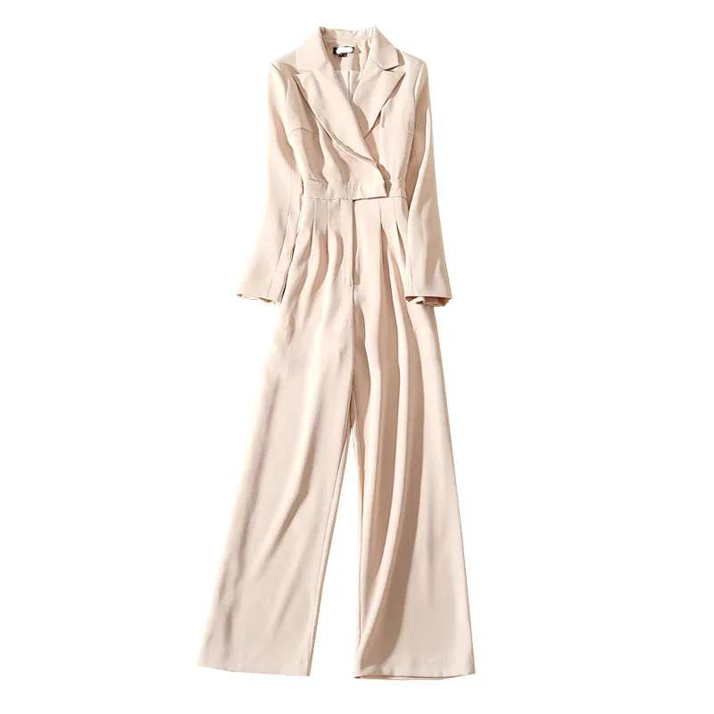 

JCHB 2021 celebrity ol career spring and autumn new suit Lapel long sleeve British style wide leg Jumpsuit