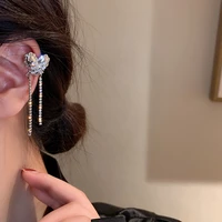 mengjiqiao korean fashion silver color heart ear clips for women girls elegant zircon tassel no piercing cartilage ear jewelry