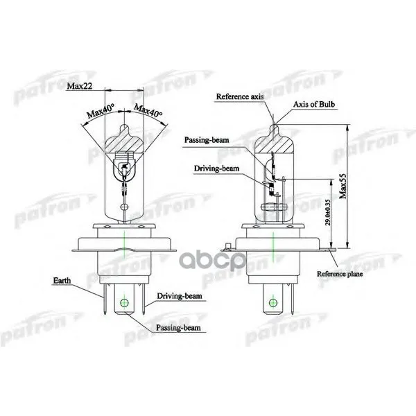 Лампа Галогенная H4 24v 75/70 W P43t PATRON арт. PLH4 75/70|Передние LED-фары для авто| |