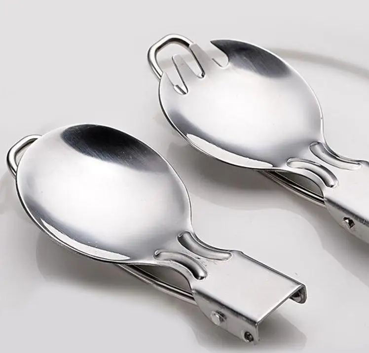 Günstig 200 Stücke Neue Outdoor Camping Wandern Edelstahl Metall Gabel Löffel Geschirr Cookout Picknick Faltbare Folding Spork Großhandel