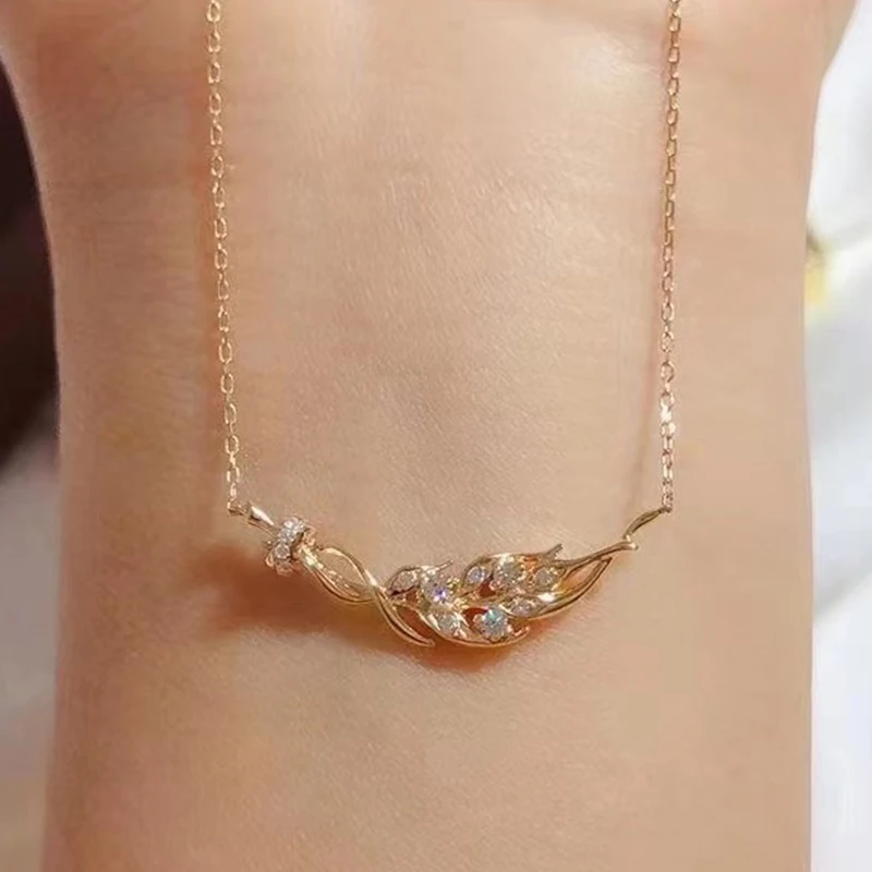 

Rose Gold Color Tiny AAA Zircon Chain Necklace for Women 925 Sterling Silver Bling Wheat Ears Chain Fashion Party Jewelry