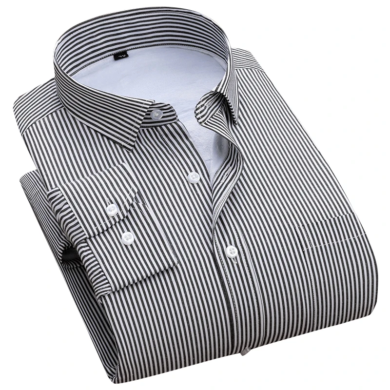 

Aoliwen Men Brand Shirt Flannel Thicken Warm Shirt 40% Cotton Plush Stripe Wind Resistant 2021 New Winter Business Office Shirt