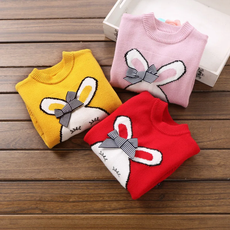 

Spring Autumn Girls Sweater Warm Costume Cartoon Rabbit Printed Children's Pullovers Sweaters For Baby Girls Teens Kids Clothes