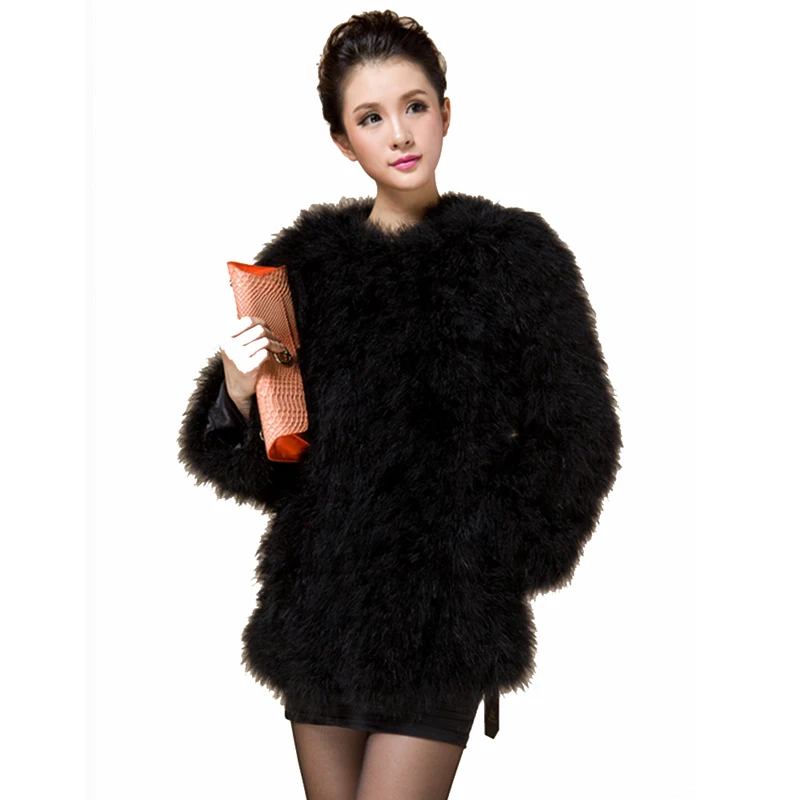 Enlarge 75cm length 2020 New Arrival Women Real Ostrich Fur Long Coat Casual Lady Natural Fur Jacket Turkey Feather C1026