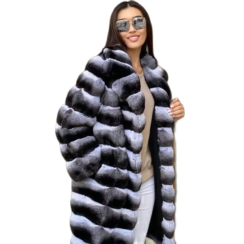 Women Fashion Genuine Rex Rabbit Fur Coat Thick Warm Fur Overcoat Winter New Woman Whole Skin Natural Rex Rabbit Fur Coats 2021