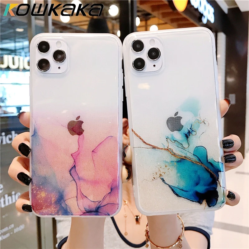 Роскошный прозрачный мраморный чехол Kowkaka для телефона iPhone 12 11 Pro Max X XR XS 7 8 Plus SE 2020