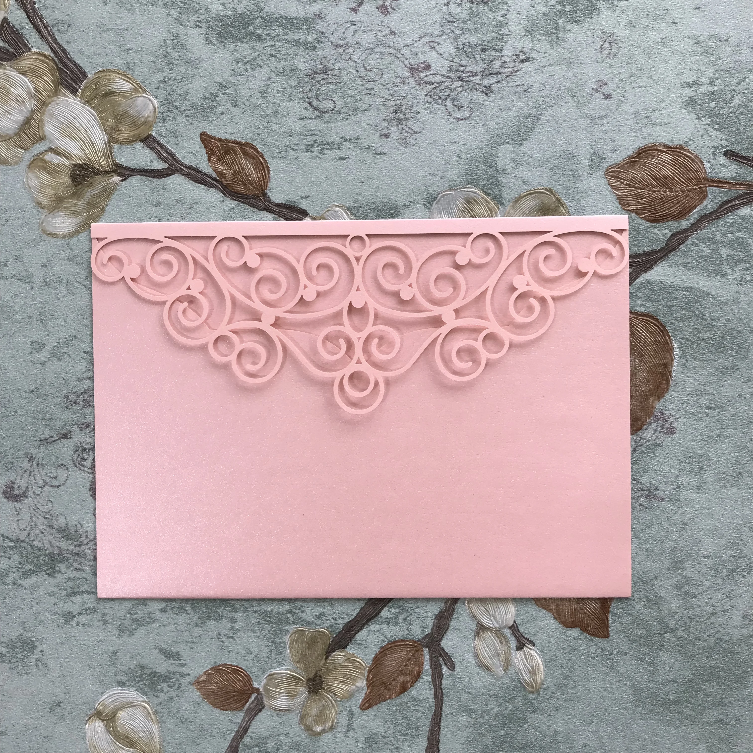 

20pcs/lot Sweet Pink Wedding Invitation Card Pearl Pink Pure Color Bridal Shower Elegant Laser Cut Birthday Party Invitation