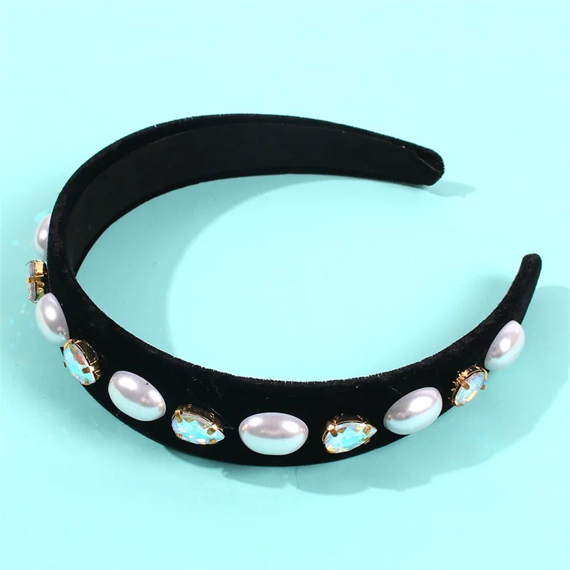 

DUOJIAOYAN Eur-American Creative New Headband Retro Style Hair Hoop Baroque Pearl Hair Band Drill Lady Hair Accessories Women
