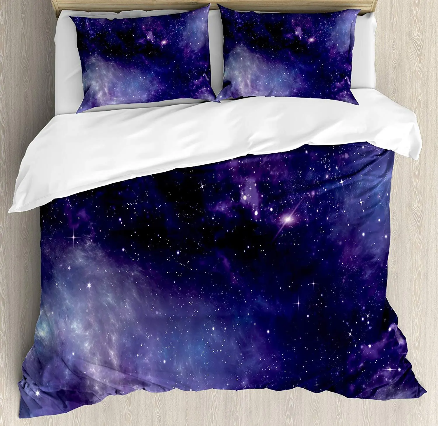 

Eggplant Bedding Set Sky with the Open Space Star Constellations and Gloomy Atmosphere Heavenly Bodies Duvet Cover Bed Set
