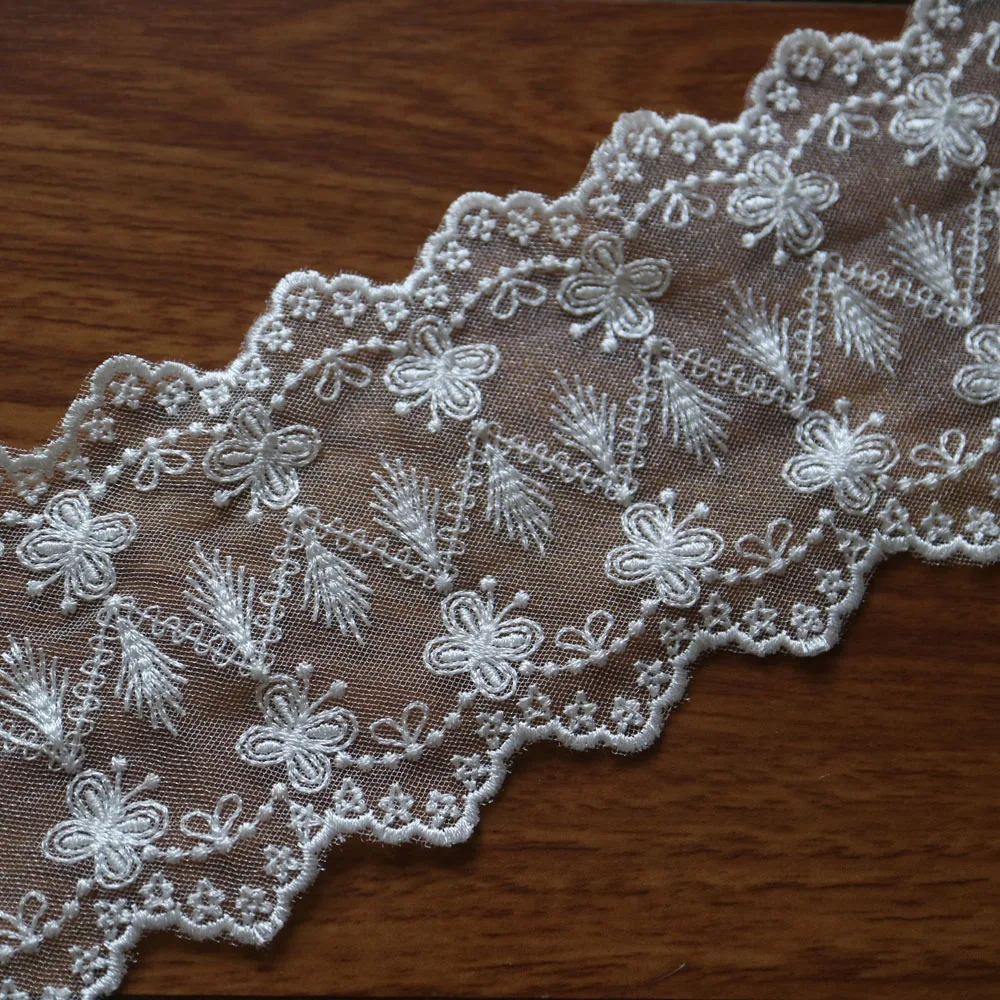 

5yards White embroidery Cotton lace trims for Clothes Soft flower lace trimmings and ribbons DIY craft sewing accessories