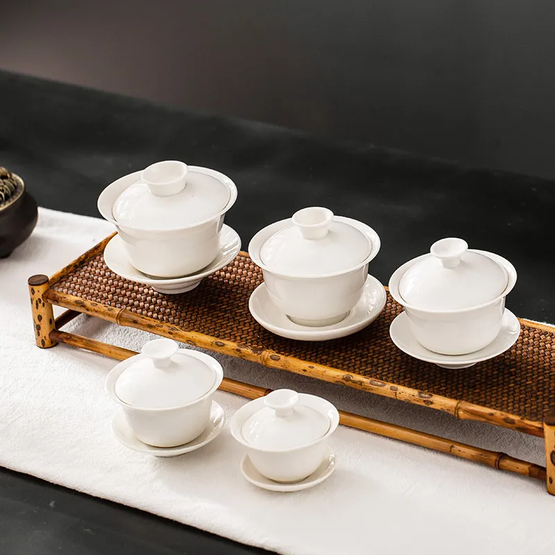 Gongfu Tea Ceremony Gaiwan Teacup Tea Set New Bone Ceramic Jingdezhen White Porcelain Cup With Lid