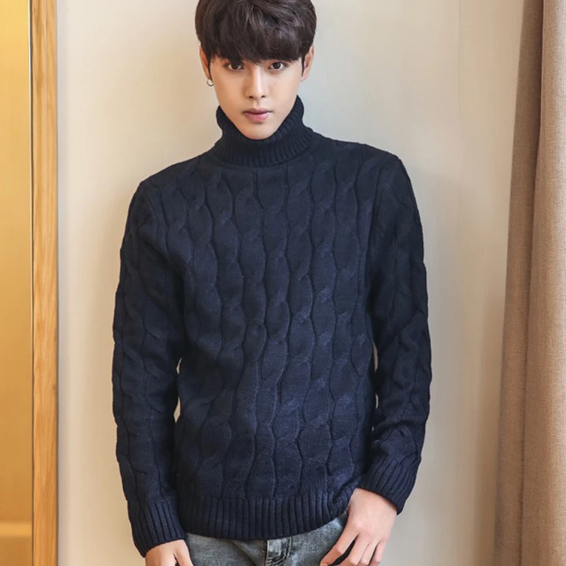 

5XL размера плюс свитер Для мужчин с высоким, плотно облегающим шею воротником, толстые теплые Для мужчин s свитера, шерстяной пуловер с высок...