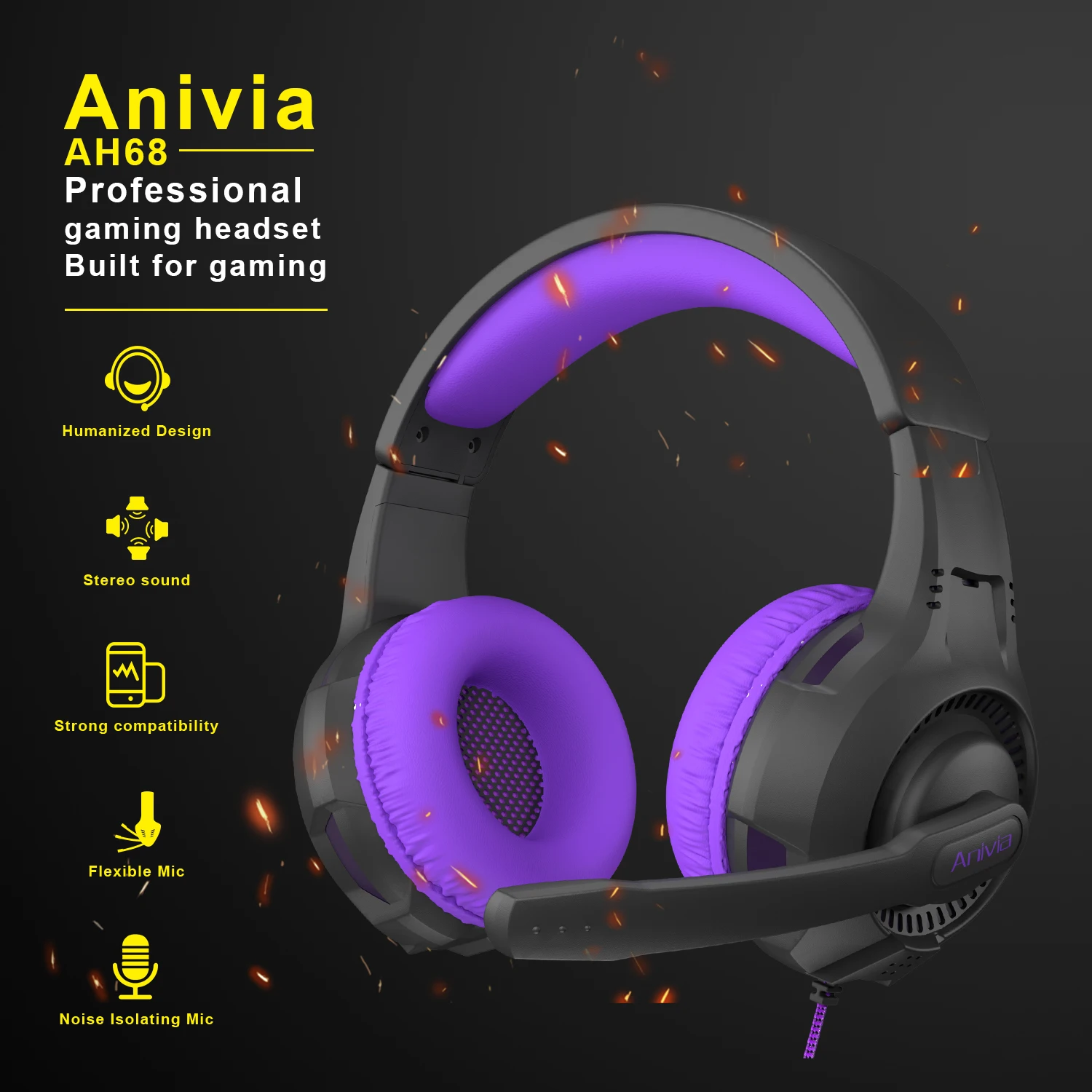 

Игровая гарнитура Anivia AH68 Purple 3,5 мм с микрофоном, проводные стереонаушники с глубоким усиленным басом для девочек, Xbox One, PS4, ПК