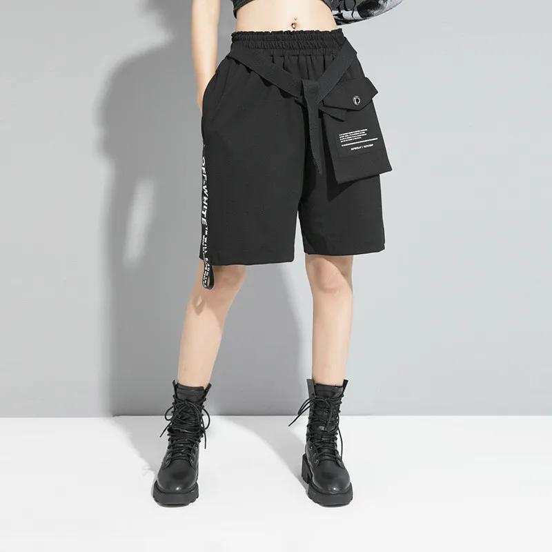 

Брюки женские эластичные с завышенной талией, модные короткие штаны в стиле хип-хоп, уличная одежда, лето 2020