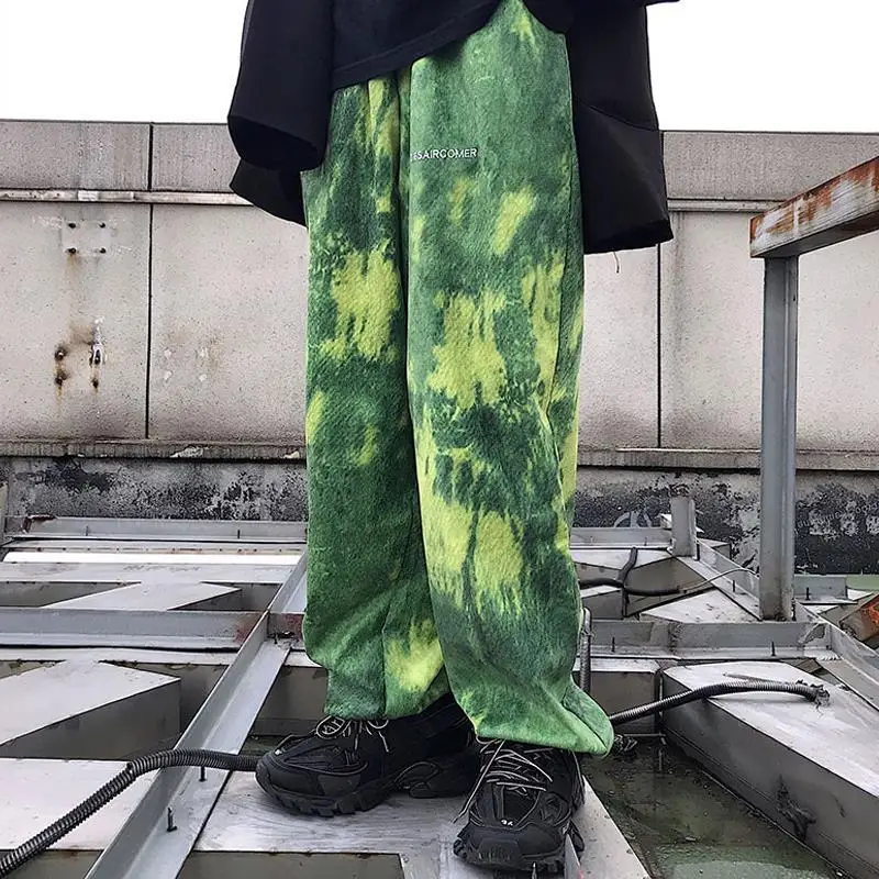

NiceMix Woman Wide Leg Pants Tie Printed Streetwear Long Trousers Ladies High Waist Elastic Planlon Pant Female Hip Hop Autumn