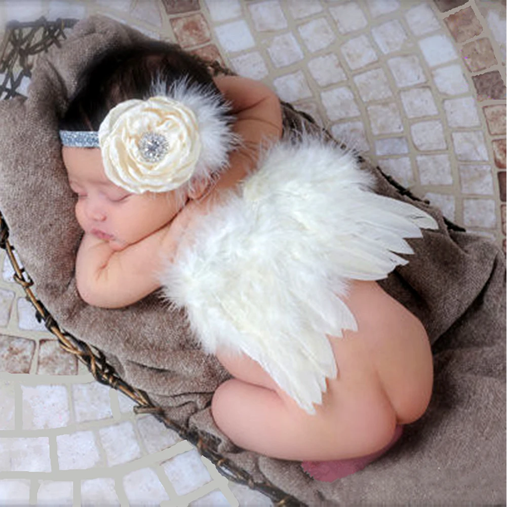 Newborn Baby Photo Studio Non-toxic Costumes Outfits Girls Boys Artificial Feather Angel Wings Handmade Cute Photography Prop | Детская