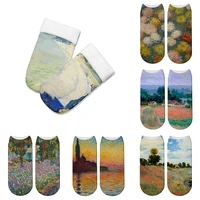 fashion 3d retro painting art monet socks women funny personality novelty happy socks casual ankle cotton calcetines mujer