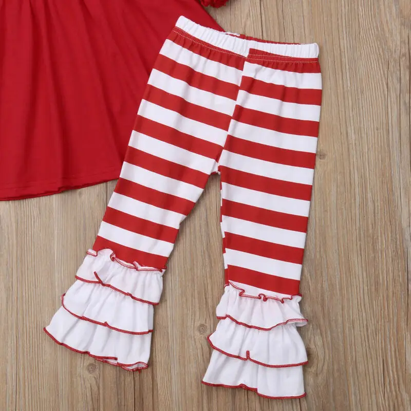 Рождественский комплект одежды для новорожденных девочек Осенний топ красного и