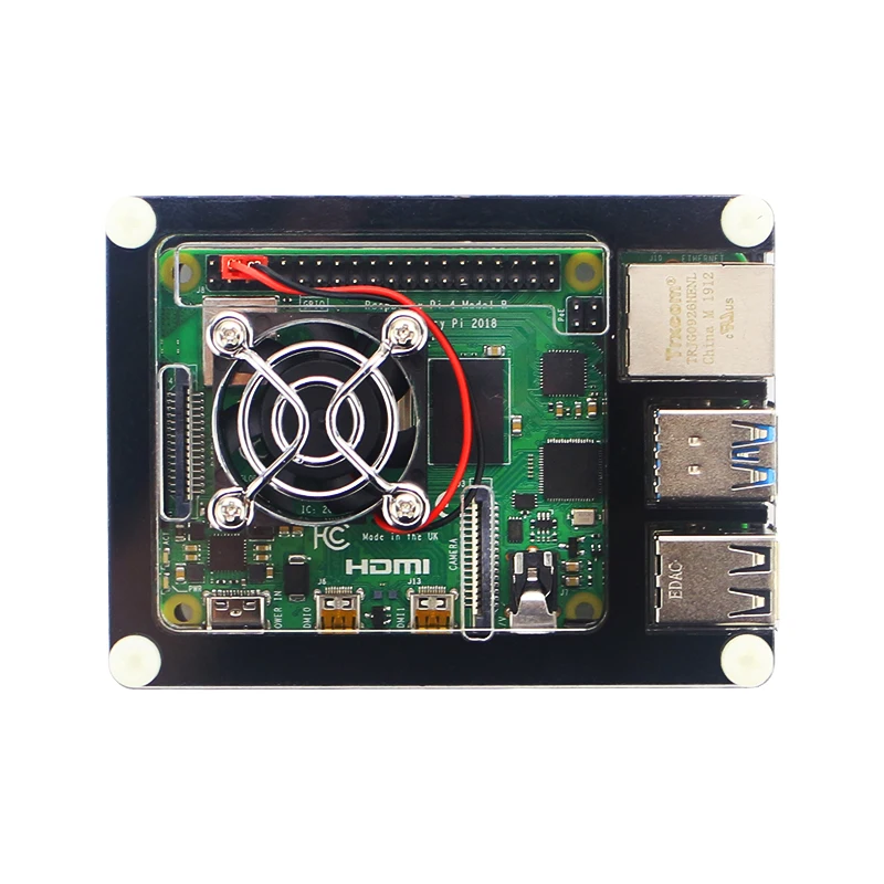Чехол для Raspberry Pi 4 акриловый 9 слоев прозрачный цвета с охлаждающим вентилятором