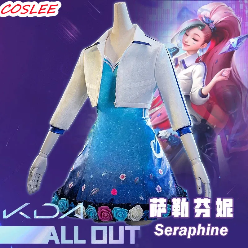 

COSLEE Game LOL K/DA KDA Seraphine All Out Idol костюм «SJ» Dress Косплей Костюм Хэллоуин наряд для вечеринки для девушек женщин
