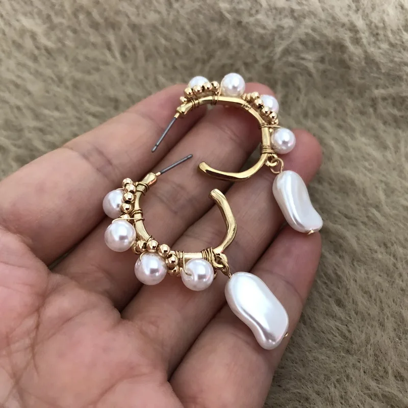 

F.J4Z New Hoop Earrings for Women Bohemian Simulated Pearl Beaded Handmade Earrings Lady Party Earring Gifts Dropship